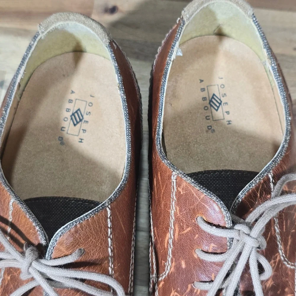 Joseph Abboud Canvas Leather Derby Shoes 12M Brown Tan Mixed‎ Media Casual Dress